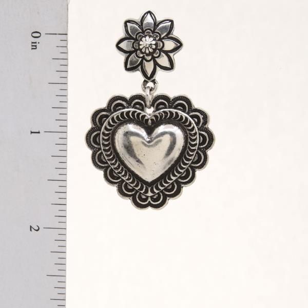HEART FLOWER LINK METAL DANGLE EARRING