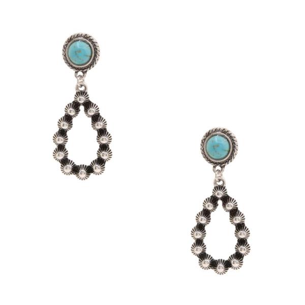 WESTERN STYLE TURQUOISE BEAD TEARDROP DANGLE EARRING