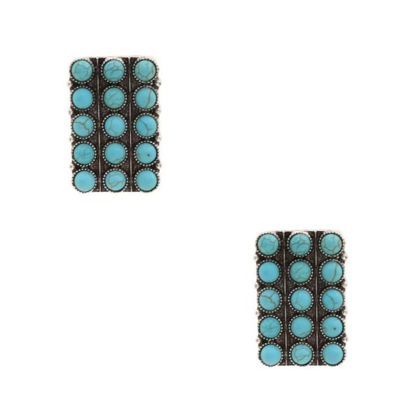 TURQUOISE BEADED RECTANGLE EARRING