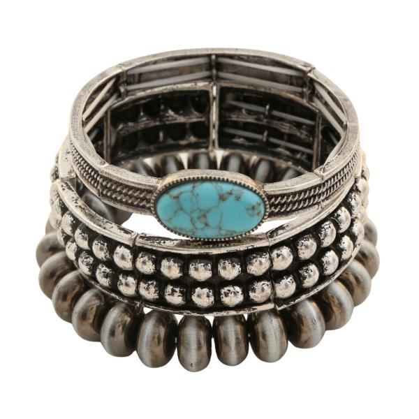 OVAL TURQUOISE BEADED BRACELET SET
