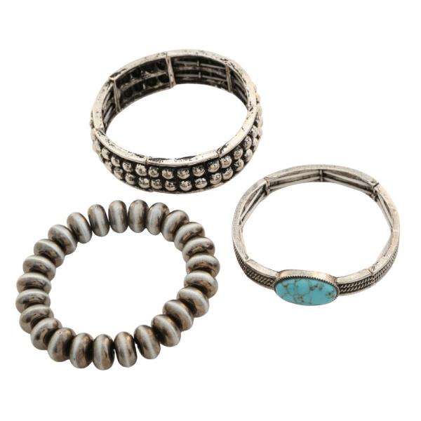 OVAL TURQUOISE BEADED BRACELET SET