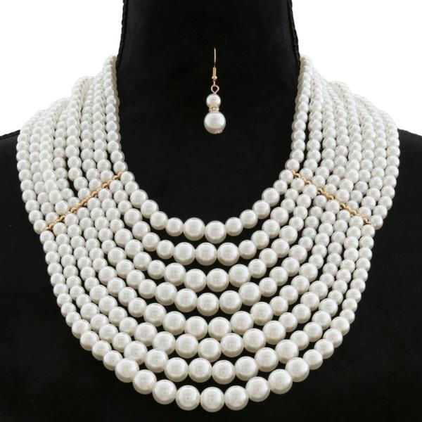 CHUNKY PEARL BEAD LAYERED NECKLACE