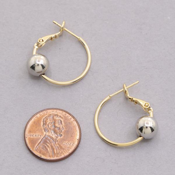 14K GOLD DIPPED TWO TONE BALL BEAD SILVER POST GOLD DIPPED HOOP EARRING