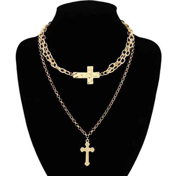 CROSS CHARM LAYERED METAL NECKLACE