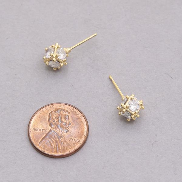 14K GOLD DIPPED CZ CUBE STUD EARRING