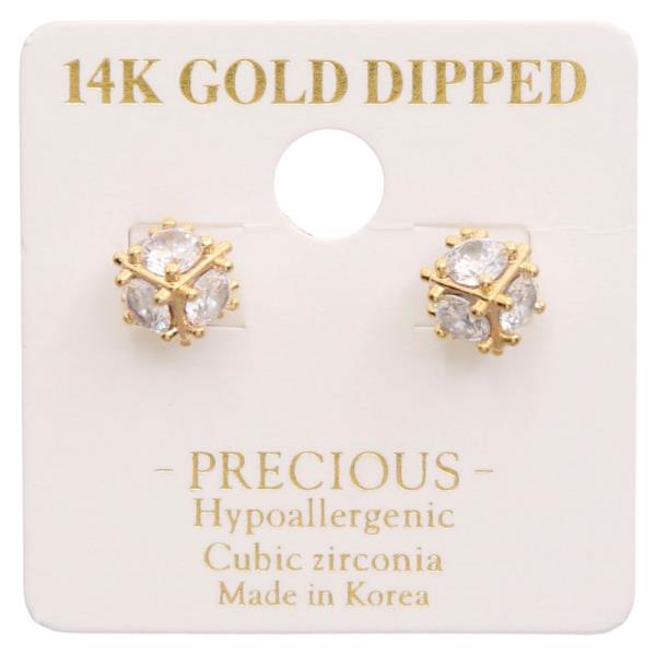 14K GOLD DIPPED CZ CUBE STUD EARRING