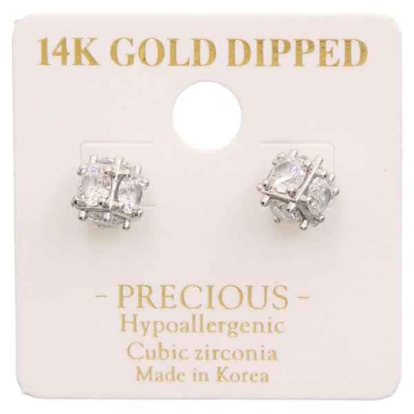 14K GOLD DIPPED CZ CUBE STUD EARRING
