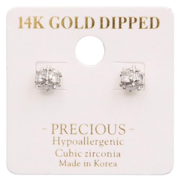 14K GOLD DIPPED CZ CUBE STUD EARRING