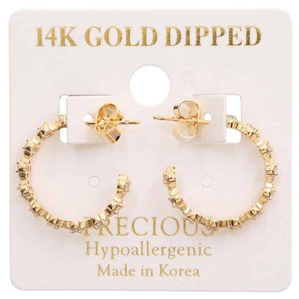 14K GOLD DIPPED CLOVER PATTERN RHINESTONE MINI HOOP EARRING