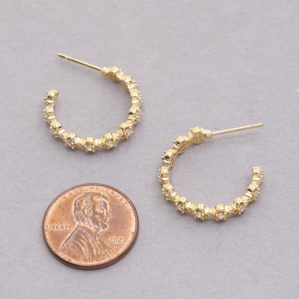 14K GOLD DIPPED CLOVER PATTERN RHINESTONE MINI HOOP EARRING