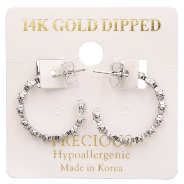 14K GOLD DIPPED PATTERN RHINESTONE MINI HOOP EARRING