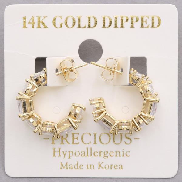 14K GOLD DIPPED CRYSTAL EDGE OPEN HOOP EARRING