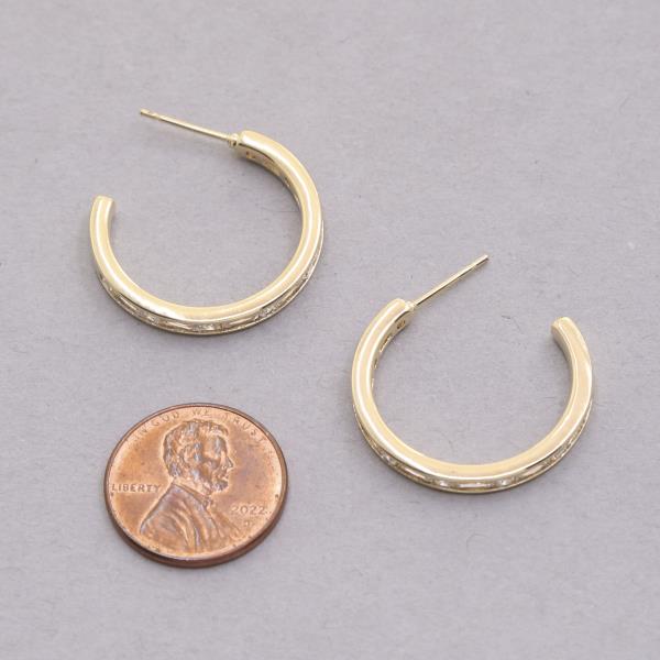 14K GOLD DIPPED OPEN HOOP CRYSTAL EDGE EARRING