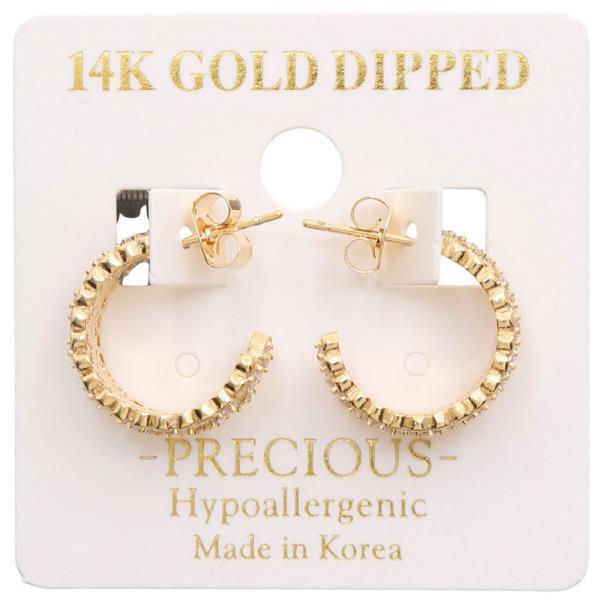 14K GOLD DIPPED HEART PATTERN RHINESTONE MINI HOOP EARRING