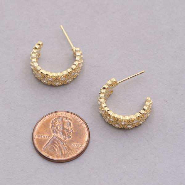 14K GOLD DIPPED HEART PATTERN RHINESTONE MINI HOOP EARRING