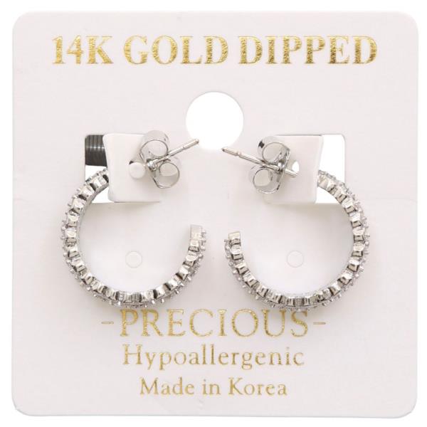 14K GOLD DIPPED HEART PATTERN RHINESTONE MINI HOOP EARRING
