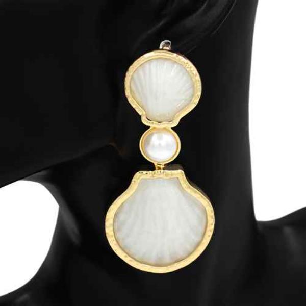 DOUBLE SEASHELL PEARL BEAD DANGLE EARRING