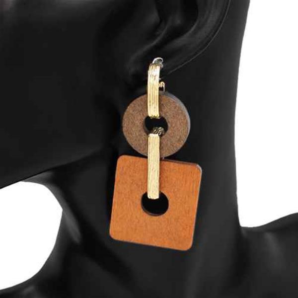 ROUND SQUARE LINK WOOD SHAPES EARRING