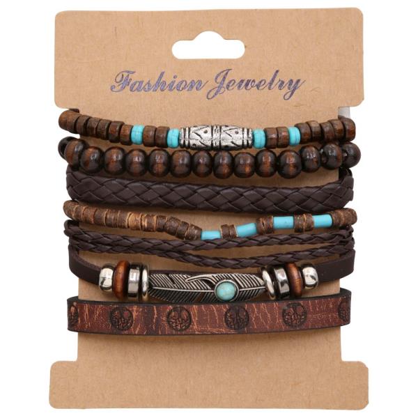 WESTERN BEADED LEATHER BRACELET SET
