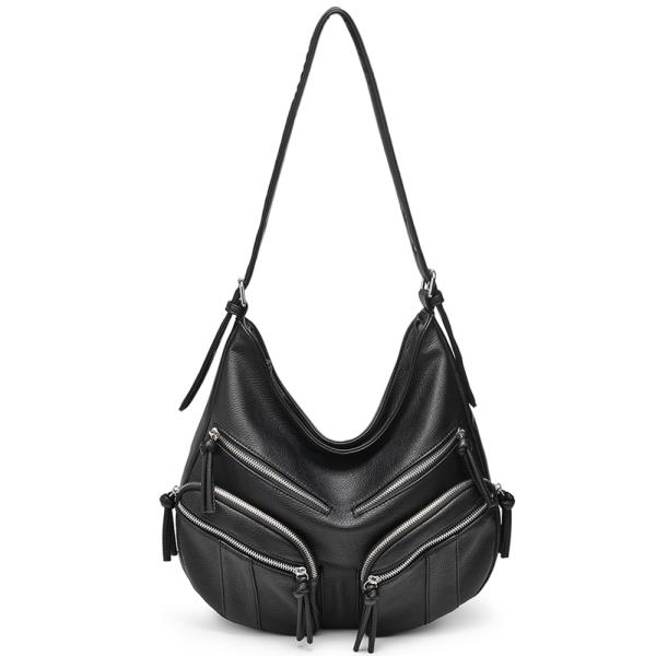 CHIC ZIPPER DESIGN SHOULDER HOBO BAG