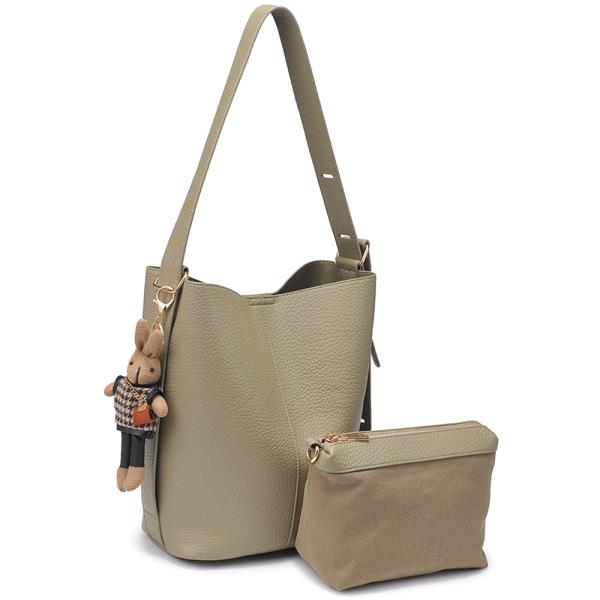 2IN1 SMOOTH SHOULDER HOBO BAG W ZIPPER POUCH AND DOLL CHARM