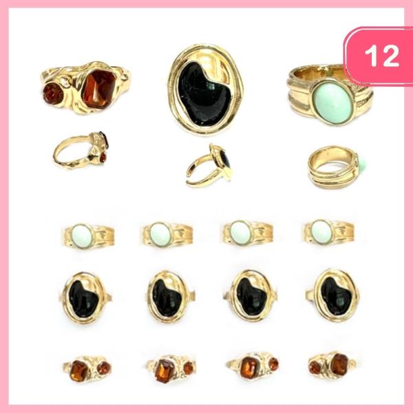 MIXED STONE RINGS (12 UNITS)