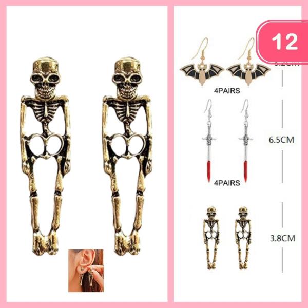 HALLOWEEN SKELETON BAT SWORD DANGLE EARRING (12 UNITS)