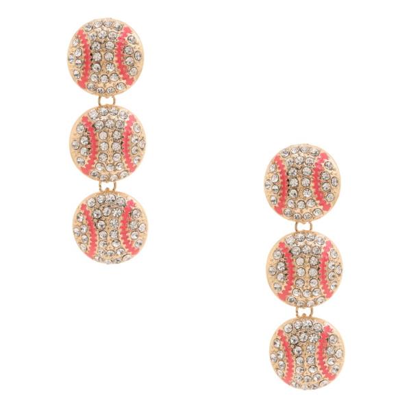 RHINSTONE BASEBALL LINK DANGLE EARRING
