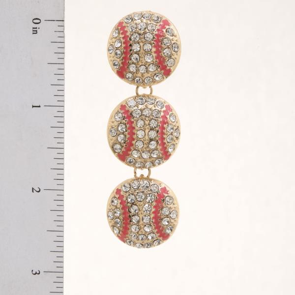 RHINSTONE BASEBALL LINK DANGLE EARRING