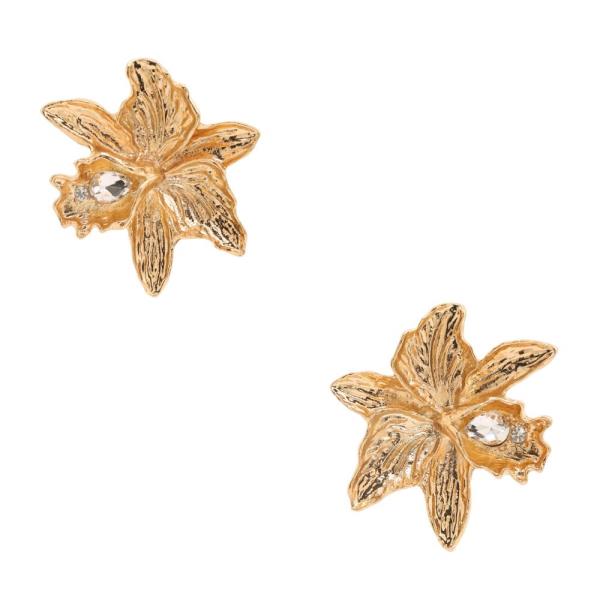 FLOWER RHINESTONE METAL EARRING
