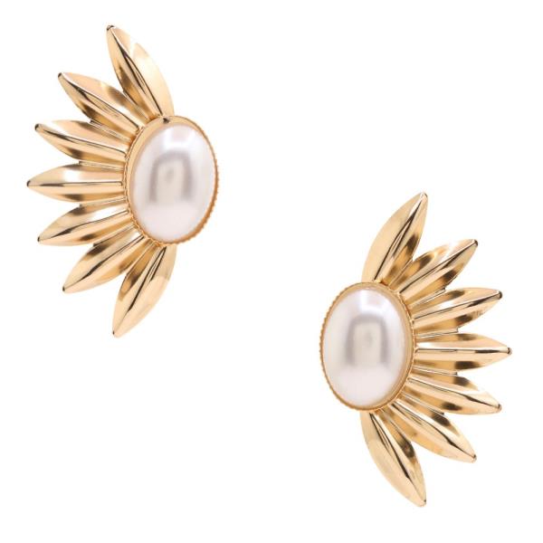 OVAL PEARL HALF FLOWER EARRING