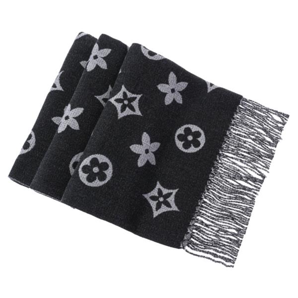 FLOWER MONOGRAM FRINGE OBLONG SCARF