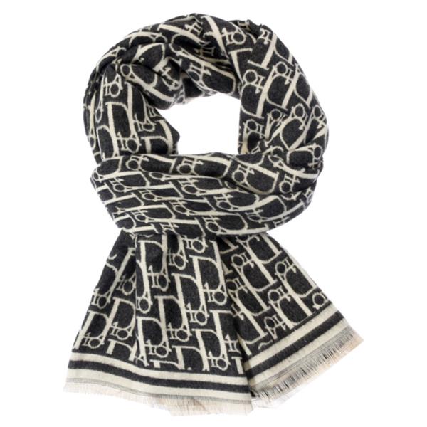 GRAPHIC MONOGRAM PATTERN FRINGE OBLONG SCARF