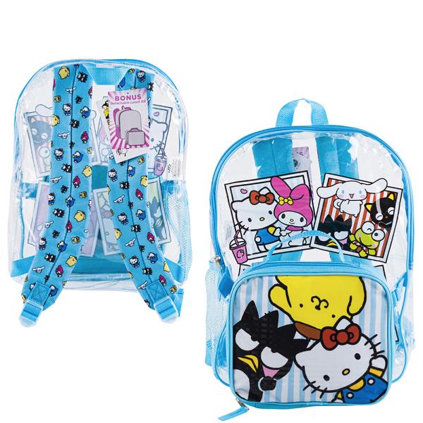HELLO KITTY AND FRIENDS BLUE AND CLEAR BACKPACK WITH DETACHABLE LUNCH KIT