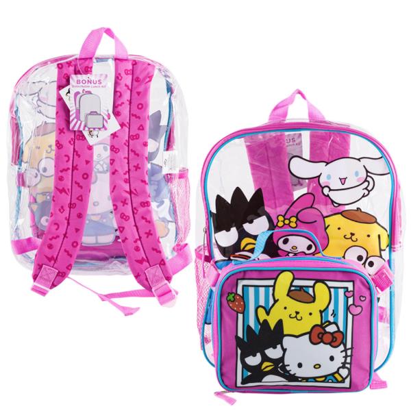 HELLO KITTY AND FRIENDS PINK AND CLEAR BACKPACK WITH DETACHABLE LUNCH KIT