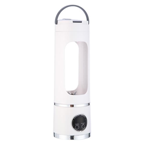 WHITE PORTABLE ELECTRIC BLENDER WITH HANDLE AND SILVER ACCENTS