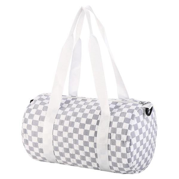 CHECKERED FABRIC CYLINDER DUFFEL BAG