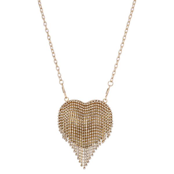 HEART WITH DANGLING RHINESTONE FRINGE MINI CLUTCH BAG WITH CROSSBODY