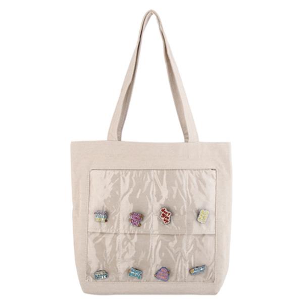 CANVAS CLEAR POCKET TOTE BAG WITH BADGE DECOR