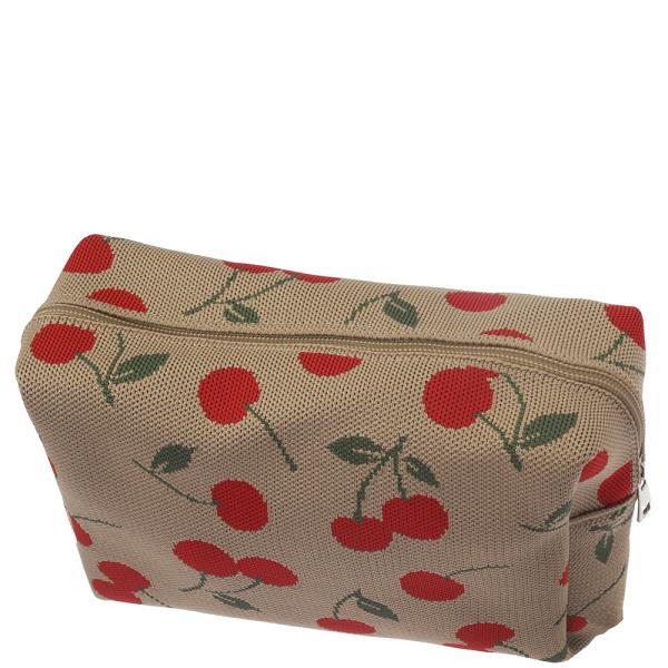 CHERRY TEXTURED ZIPPER POUCH BAG