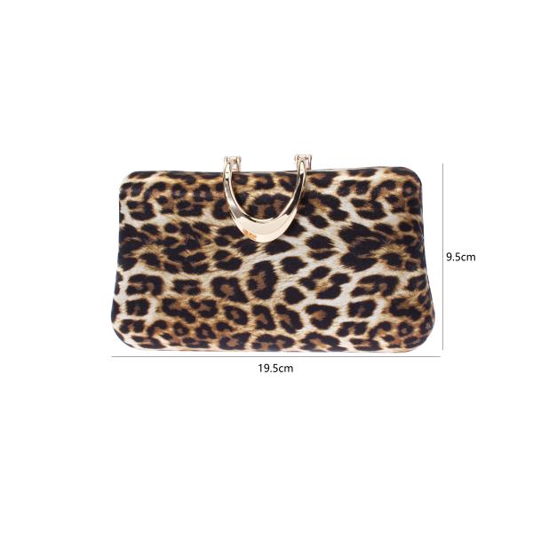 LEOPARD PATTERN METAL HANDLE CLUTCH BAG