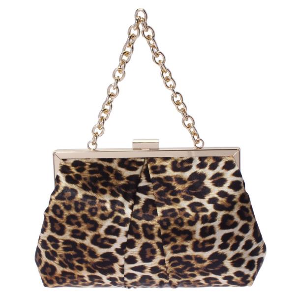 LEOPARD PATTERN CHAIN HANDLE CLUTCH BAG