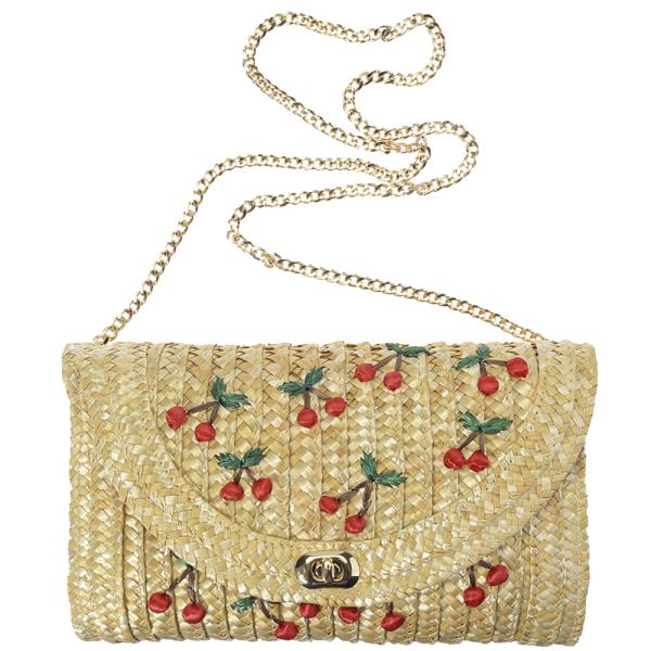 CHERRY STRAW WOVEN CROSSBODY BAG