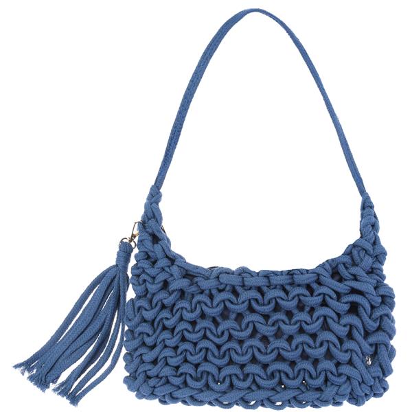KNOTTED WOVEN TASSEL SHOULDER BAG