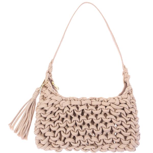 KNOTTED WOVEN TASSEL SHOULDER BAG