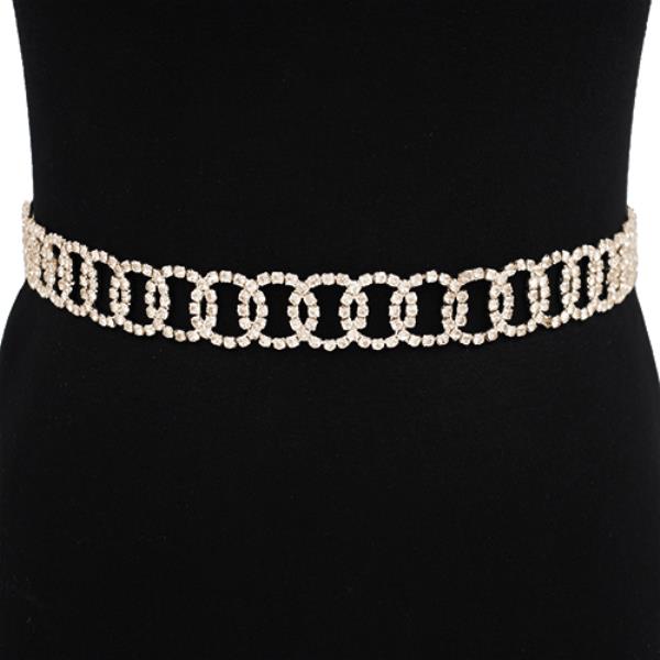 RHINESTONE LINKED CHAIN TEXTURED METAL BELT