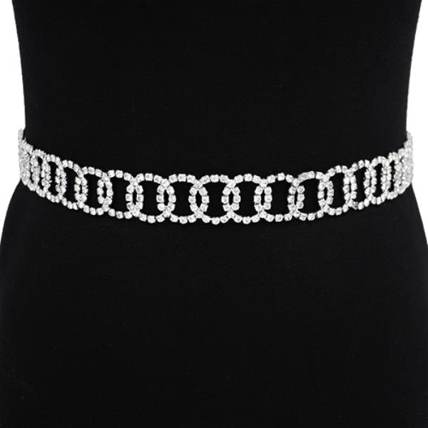 RHINESTONE LINKED CHAIN TEXTURED METAL BELT