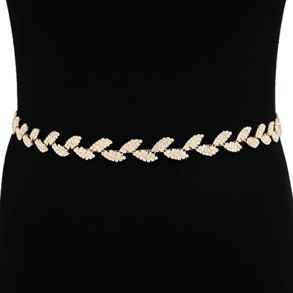 RHINESTONE LEAF PATTERN TEXTURED METAL BELT