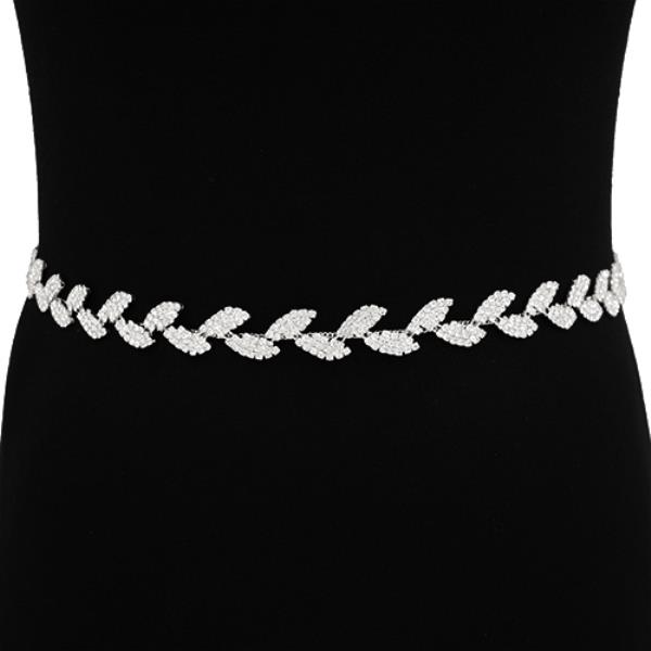 RHINESTONE LEAF PATTERN TEXTURED METAL BELT