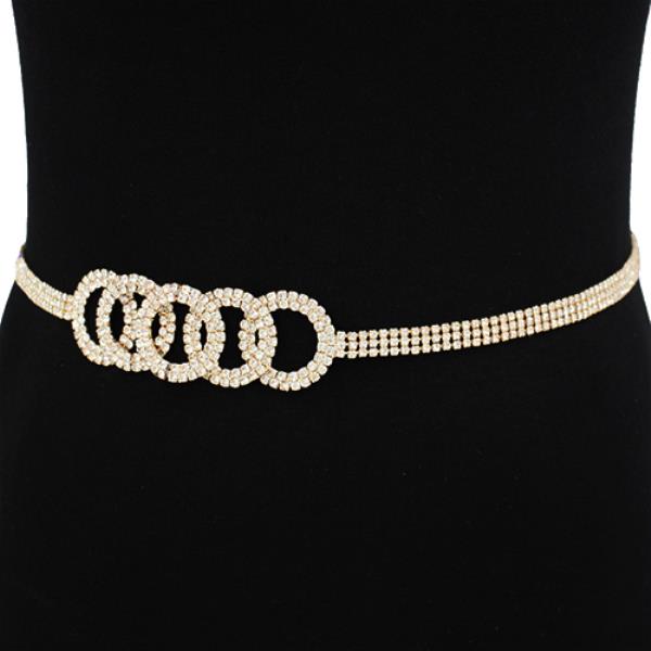 RHINESTONE CIRCLE LINK TEXTURED METAL BELT